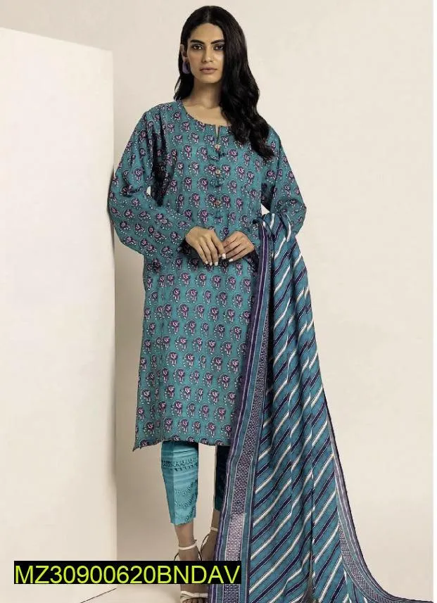 3 Pice Women's Unstitched Viscose Printed Suit
